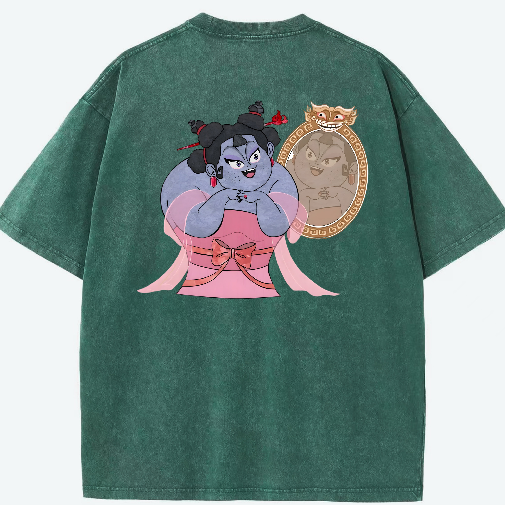 （画像用） Ne Zha 2 ナタ 魔童の大暴れ 綿100% ヴィンテージ風 半袖Tシャツ（背面プリント）